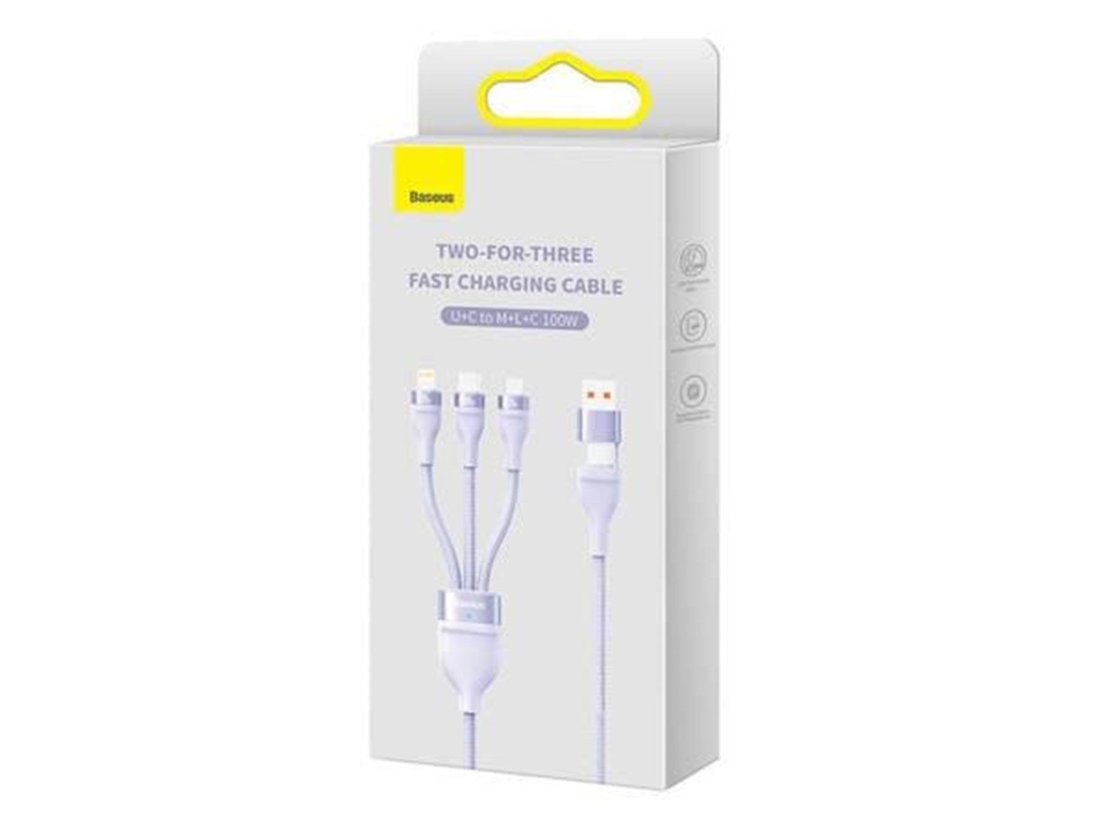 Baseus 3in1 USB cable Flash Series 2 USB-C + micro USB + Lightning 100W 1.2m (purple) Baseus 3in1 USB cable Flash Series 2 USB-C + micro USB + Lightning 100W 1.2m (purple)